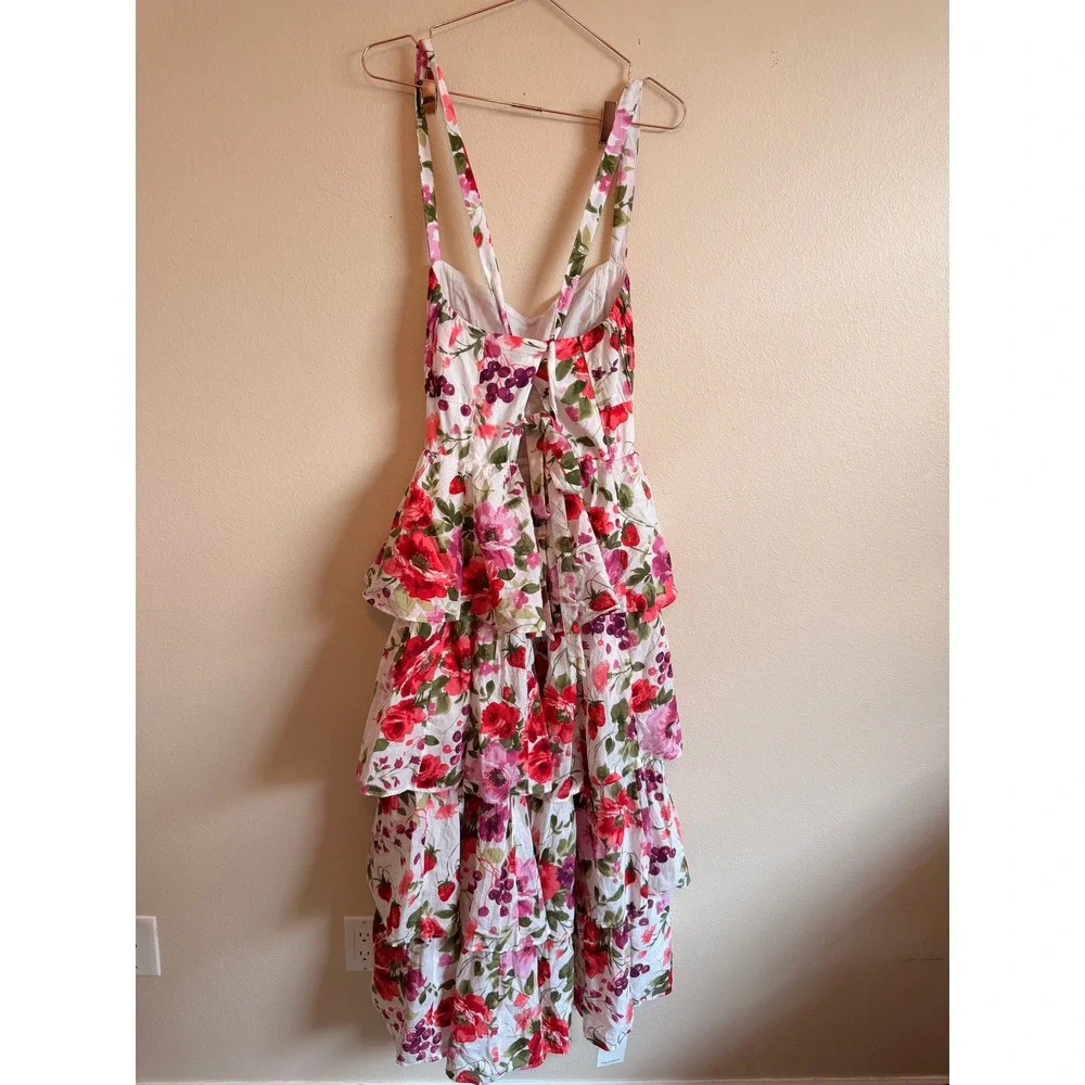 Abercrombie & Fitch Maxi Dress Women Small White Floral Tiered Tie Back Romantic